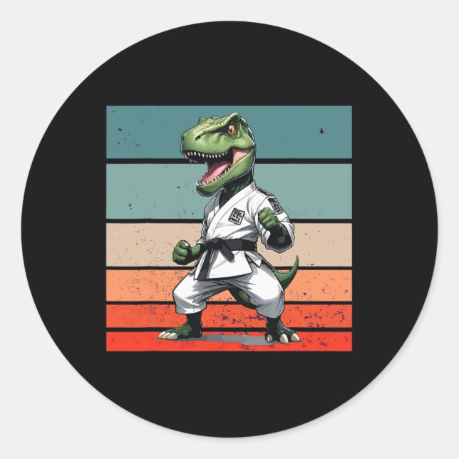 T.rex Karate Gi Black Belts Fierce Powerful Stance Classic Round Sticker (Front)