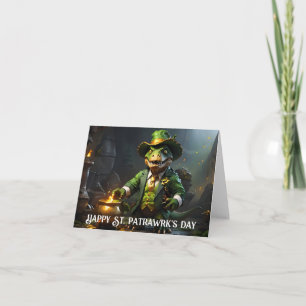T-Rex Leprechaun with gold cauldron Card