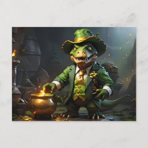 T-Rex Leprechaun with gold cauldron  Postcard