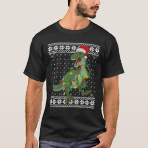 T Rex Lights Xmas Ugly Sweater Santa T Rex Christm