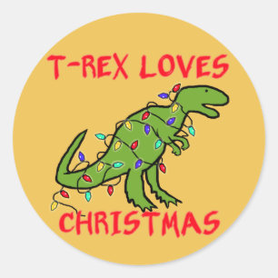 T-Rex Loves Christmas Classic Round Sticker