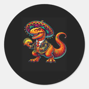 T-rex mariachi band taco cinco de mayo mexican din classic round sticker