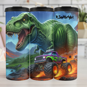 T-Rex Monster Truck Fiery Chase Thermal Tumbler