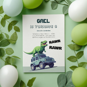 T-Rex Monster Truck Rawr Dinosaur Kids Birthday Invitation
