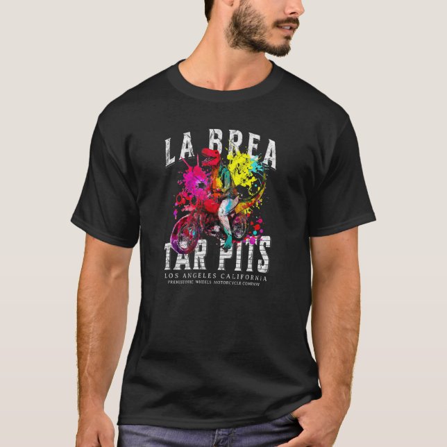T Rex Motorcycle Biker La Brea Tar Pits L A Colour T-Shirt (Front)