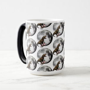 T-Rex on a Bicycle with Roses Circling the Moon Magic Mug