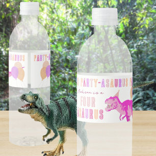 T-Rex Pink Cute Colorful Dino Party Birthday Water Bottle Label