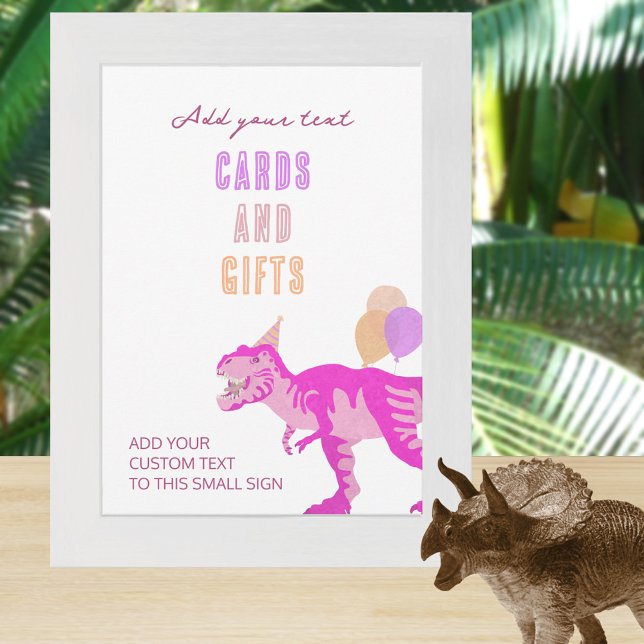 T-Rex Pink Dino 5x7 Portrait Editable Sign Card (Create your perfect table top sign)
