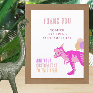 T-Rex Pink Dinosaur Birthday Fully Editable Sign