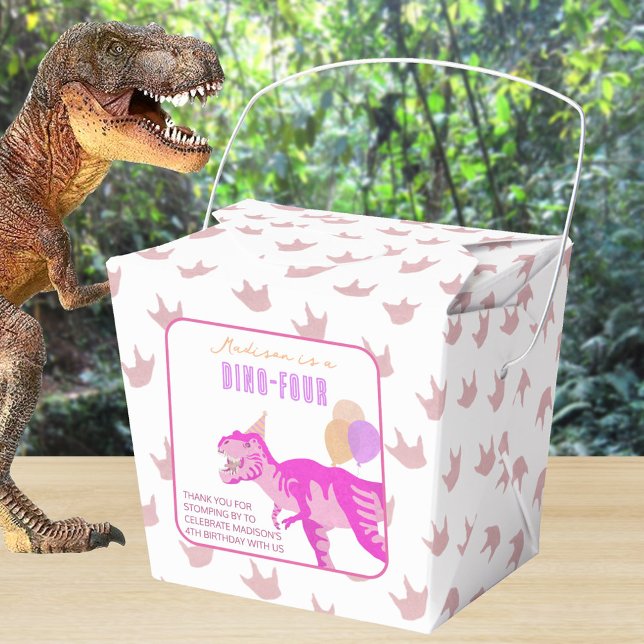 T-Rex Pink Thank You Birthday Dino Party Favour Box (Custom favor boxes are a cute way to say thank you to your party guests)