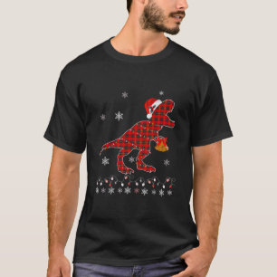 T Rex Plaid Red Buffalo Dinosaur Christmas Pajamas T-Shirt