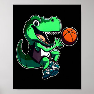 T rex playing basketball coach dino trex rex sport poster