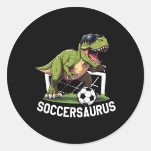 T-rex Playing Soccer Footll Dinosaur Soccer Player Classic Round Sticker