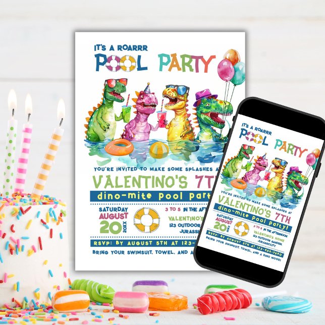 T-Rex Pool Party Birthday Invitation (Creator Uploaded)