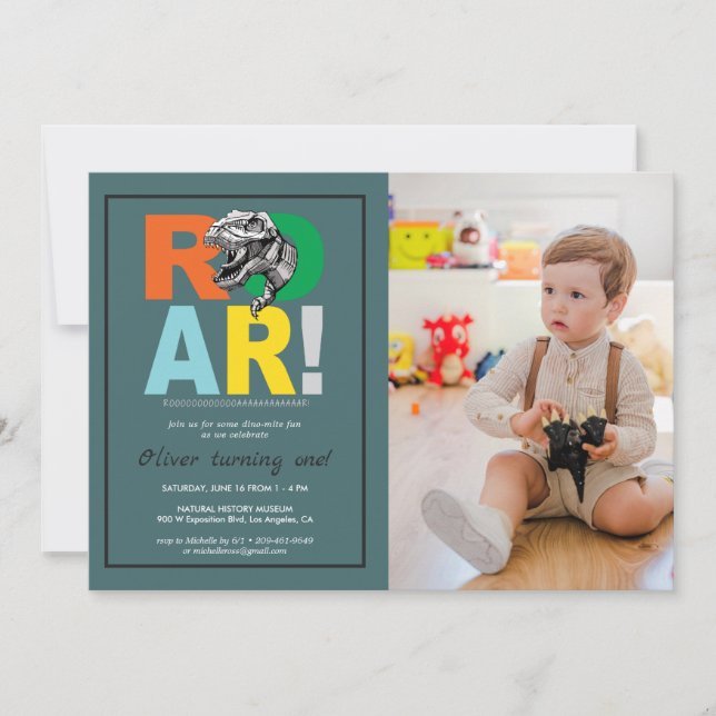 T-Rex Roar | Dinosaur Birthday Party Photo Invite (Front)