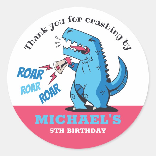 T-Rex Roar Dinosaur Kids Birthday Party Classic Round Sticker (Front)