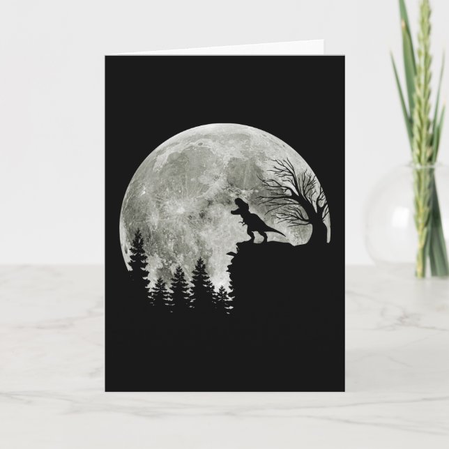 t-rex roar on mountain halloween moon card (Front)