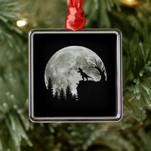 T-rex Roar On Mountain Halloween Moon Gift Metal Tree Decoration