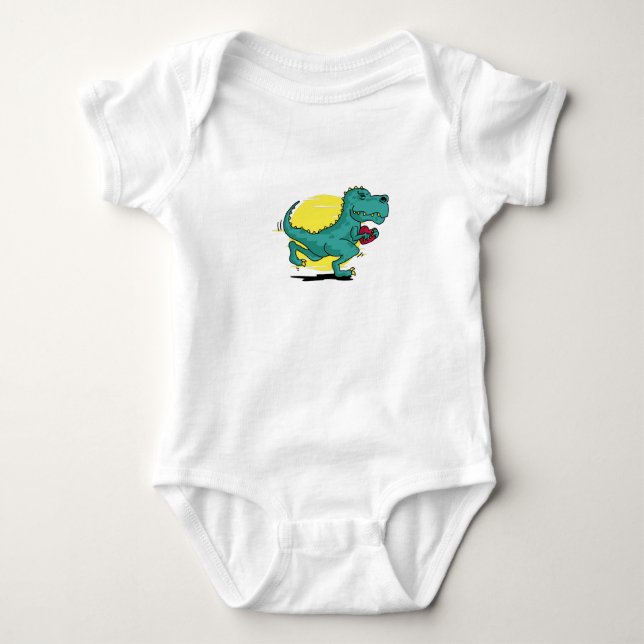 T-rex  runs with Love Baby Bodysuit (Front)