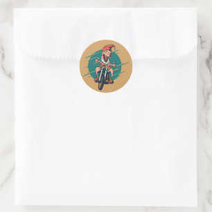 T Rex Santa Biker Classic Round Sticker