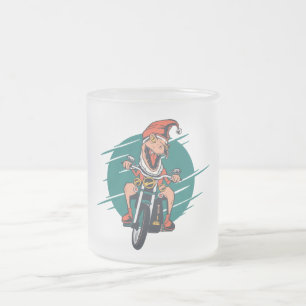 T Rex Santa Biker Frosted Glass Coffee Mug