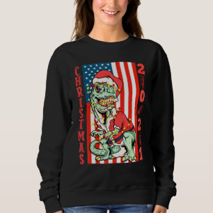 T Rex Santa Claus Grungy Flag Christmas Family Cos Sweatshirt