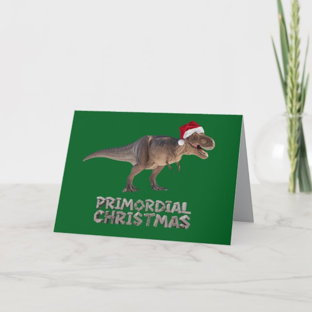 T-Rex Santa hat. Card (Front)
