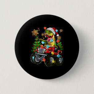 T-rex Santa In Monster Truck With Christmas Trees  6 Cm Round Badge