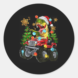 T-rex Santa In Monster Truck With Christmas Trees  Classic Round Sticker