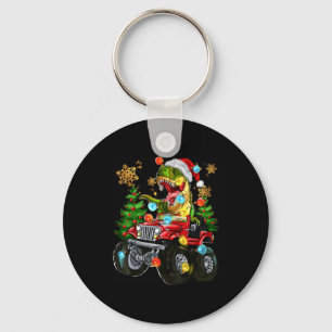 T-rex Santa In Monster Truck With Christmas Trees  Key Ring