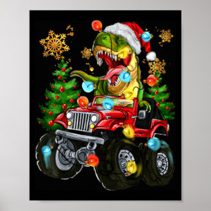 T-rex Santa In Monster Truck With Christmas Trees Poster