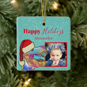 T rex Santa personalised Ceramic Ornament