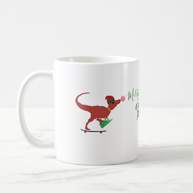T-rex Santa Skater Coffee Mug (Left)