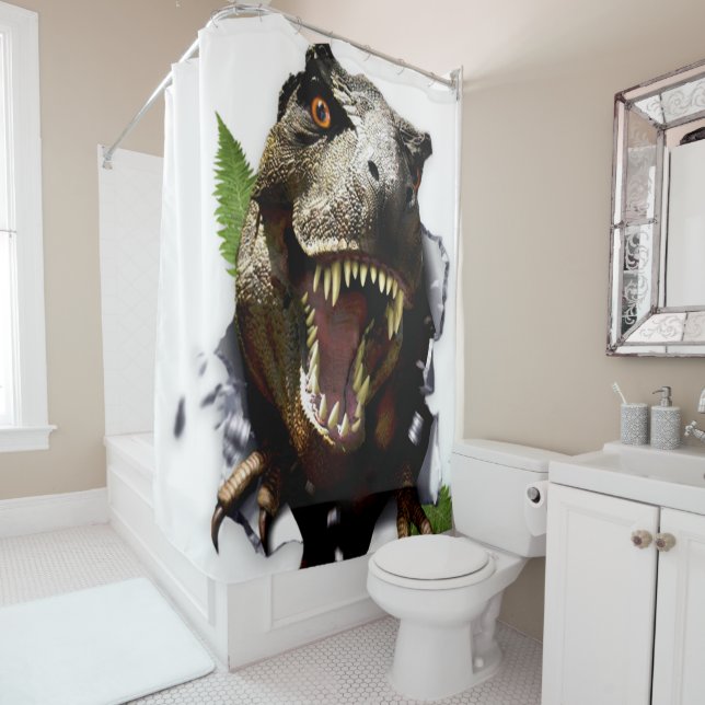 t rex  shower time shower curtain (In Situ)