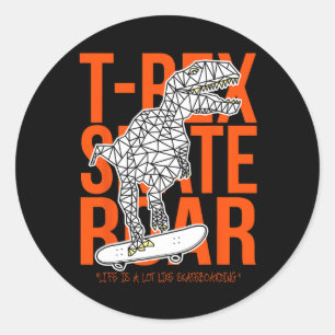 T-rex Skate Roar Funny Sketch Drawing Dinosaur Ska Classic Round Sticker