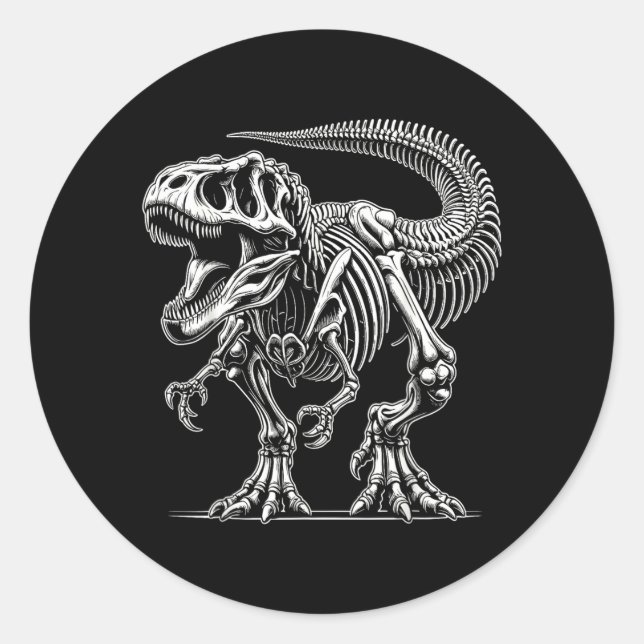 T-Rex Skeleton Dinosaur Bones Fossil Halloween Classic Round Sticker (Front)
