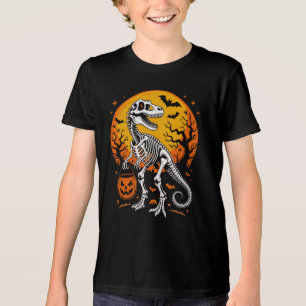 T-Rex Skeleton Halloween Pumpkin Pail And Bats Tri-Blend Shirt