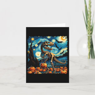 T-rex Skeleton Halloween Van Gogh Starry Night Fal Card