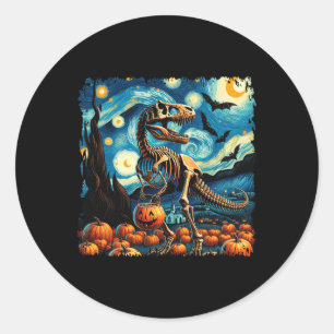 T-rex Skeleton Halloween Van Gogh Starry Night Fal Classic Round Sticker