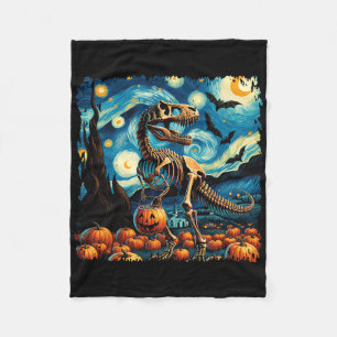 T-rex Skeleton Halloween Van Gogh Starry Night Fal Fleece Blanket