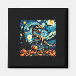 T-rex Skeleton Halloween Van Gogh Starry Night Fal Magnet