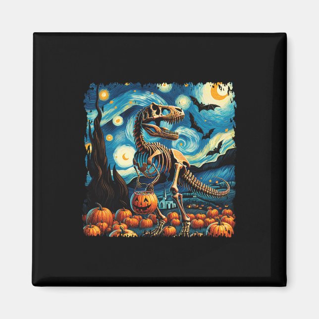 T-rex Skeleton Halloween Van Gogh Starry Night Fal Magnet (Front)