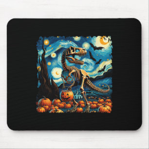 T-rex Skeleton Halloween Van Gogh Starry Night Fal Mouse Mat