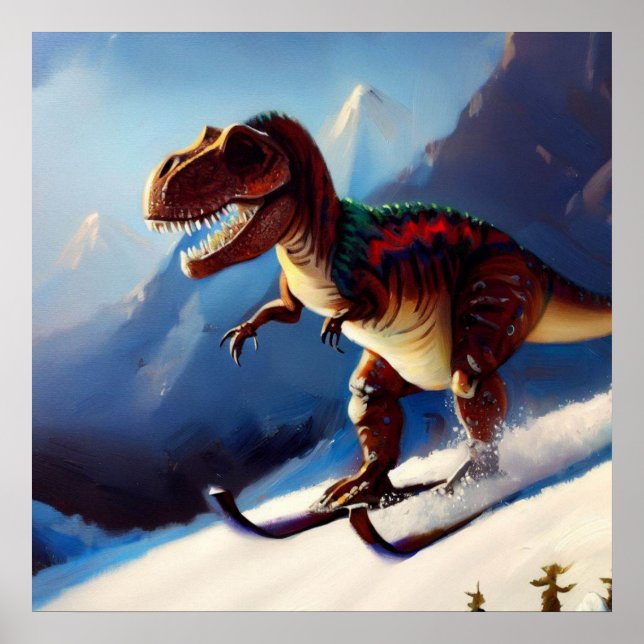 T Rex Skiing Poster (Front)