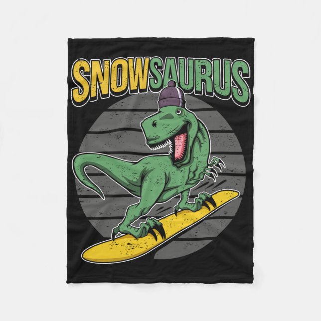 T-rex Snowboarding Dinosaur Snowboard  Fleece Blanket (Front)