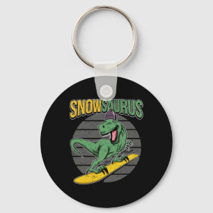 T-rex Snowboarding Dinosaur Snowboard Key Ring