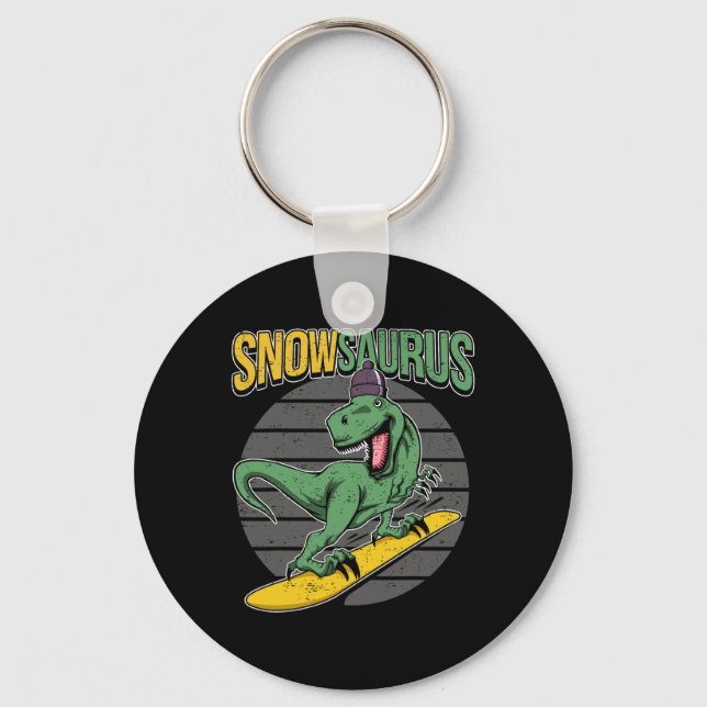 T-rex Snowboarding Dinosaur Snowboard  Key Ring (Front)