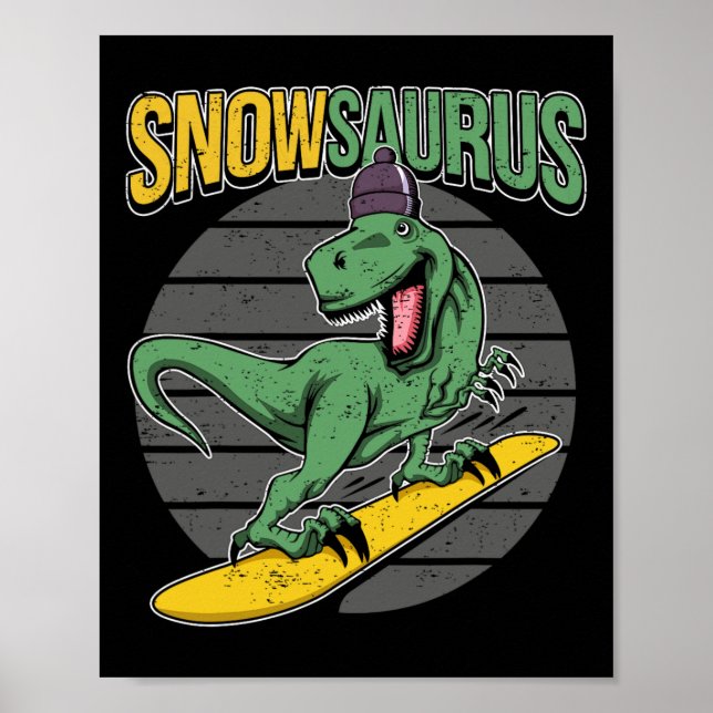 T-rex Snowboarding Dinosaur Snowboard  Poster (Front)