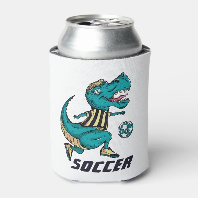 T-Rex Soccer Player Sports Can Cooler (Can Front)