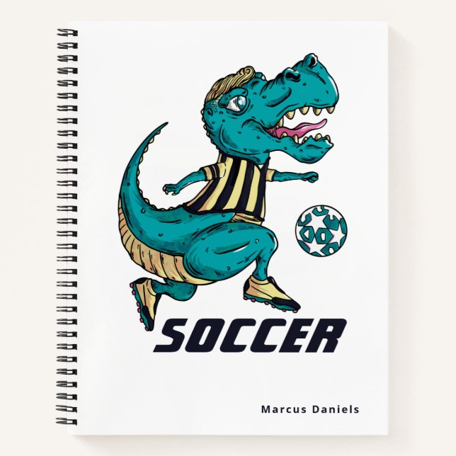 T-Rex Soccer Player Sports with Name Notebook (Front)